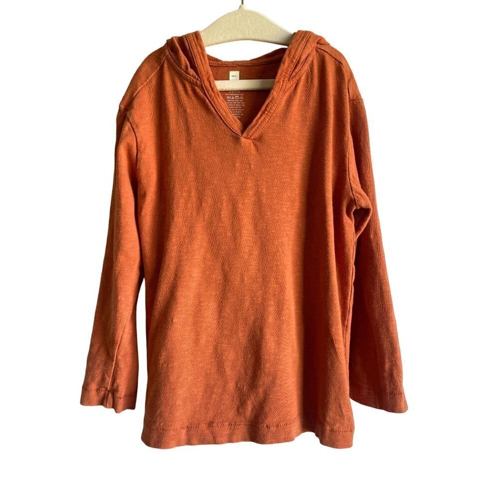 Tea Collection Size 5 Orange Pullover Hooded Long Sleeve T-Shirt 100% Cotton